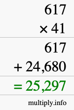 How to calculate 617 times 41 using long multiplication