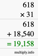 How to calculate 618 times 31 using long multiplication
