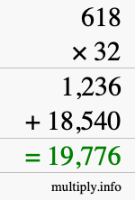 How to calculate 618 times 32 using long multiplication