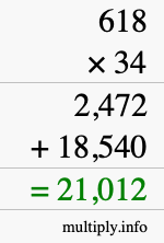 How to calculate 618 times 34 using long multiplication