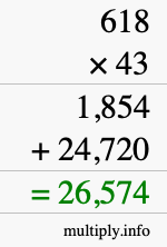 How to calculate 618 times 43 using long multiplication