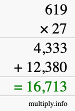 How to calculate 619 times 27 using long multiplication