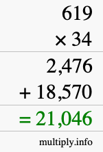 How to calculate 619 times 34 using long multiplication