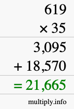 How to calculate 619 times 35 using long multiplication How to calculate 619 times 35 using long multiplication