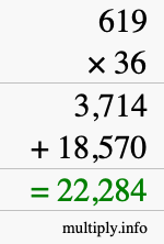 How to calculate 619 times 36 using long multiplication