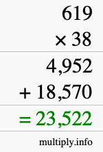 How to calculate 619 times 38 using long multiplication