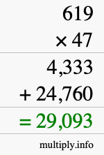 How to calculate 619 times 47 using long multiplication