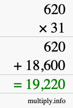 How to calculate 620 times 31 using long multiplication