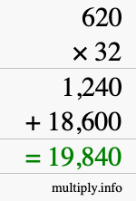 How to calculate 620 times 32 using long multiplication