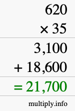 How to calculate 620 times 35 using long multiplication How to calculate 620 times 35 using long multiplication