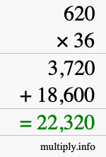 How to calculate 620 times 36 using long multiplication How to calculate 620 times 36 using long multiplication