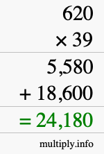 How to calculate 620 times 39 using long multiplication