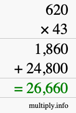 How to calculate 620 times 43 using long multiplication