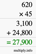 How to calculate 620 times 45 using long multiplication How to calculate 620 times 45 using long multiplication