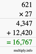 How to calculate 621 times 27 using long multiplication