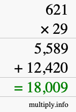 How to calculate 621 times 29 using long multiplication