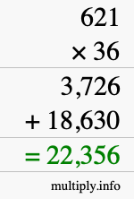 How to calculate 621 times 36 using long multiplication