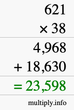 How to calculate 621 times 38 using long multiplication