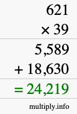 How to calculate 621 times 39 using long multiplication