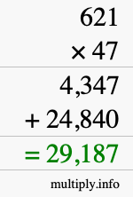 How to calculate 621 times 47 using long multiplication