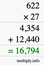 How to calculate 622 times 27 using long multiplication
