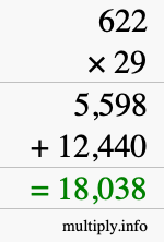 How to calculate 622 times 29 using long multiplication