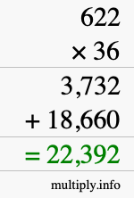 How to calculate 622 times 36 using long multiplication