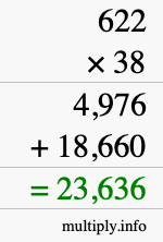 How to calculate 622 times 38 using long multiplication