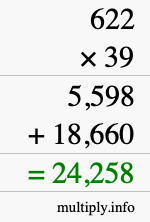 How to calculate 622 times 39 using long multiplication