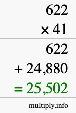 How to calculate 622 times 41 using long multiplication
