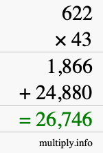 How to calculate 622 times 43 using long multiplication