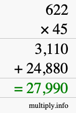 How to calculate 622 times 45 using long multiplication How to calculate 622 times 45 using long multiplication