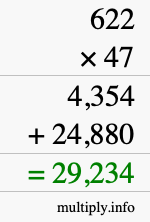 How to calculate 622 times 47 using long multiplication