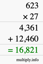 How to calculate 623 times 27 using long multiplication