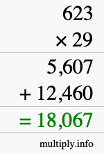 How to calculate 623 times 29 using long multiplication