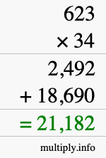 How to calculate 623 times 34 using long multiplication