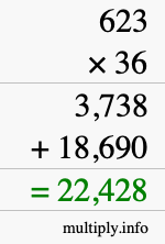 How to calculate 623 times 36 using long multiplication