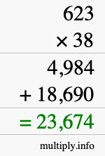 How to calculate 623 times 38 using long multiplication