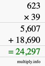 How to calculate 623 times 39 using long multiplication