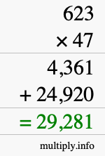 How to calculate 623 times 47 using long multiplication