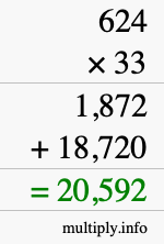 How to calculate 624 times 33 using long multiplication