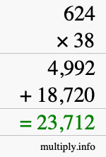 How to calculate 624 times 38 using long multiplication