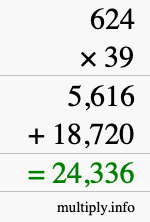 How to calculate 624 times 39 using long multiplication