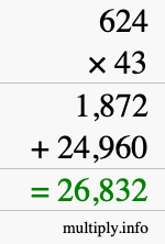 How to calculate 624 times 43 using long multiplication