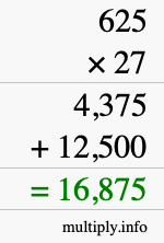 How to calculate 625 times 27 using long multiplication
