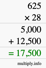 How to calculate 625 times 28 using long multiplication