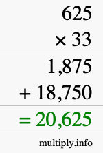 How to calculate 625 times 33 using long multiplication