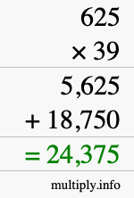 How to calculate 625 times 39 using long multiplication