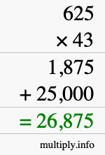 How to calculate 625 times 43 using long multiplication