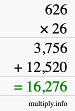 How to calculate 626 times 26 using long multiplication